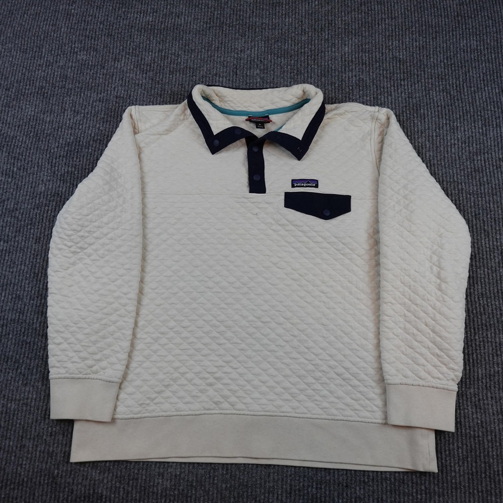 Patagonia Quilted T Snap Pullover Womens XL White Sweatshirt 25281